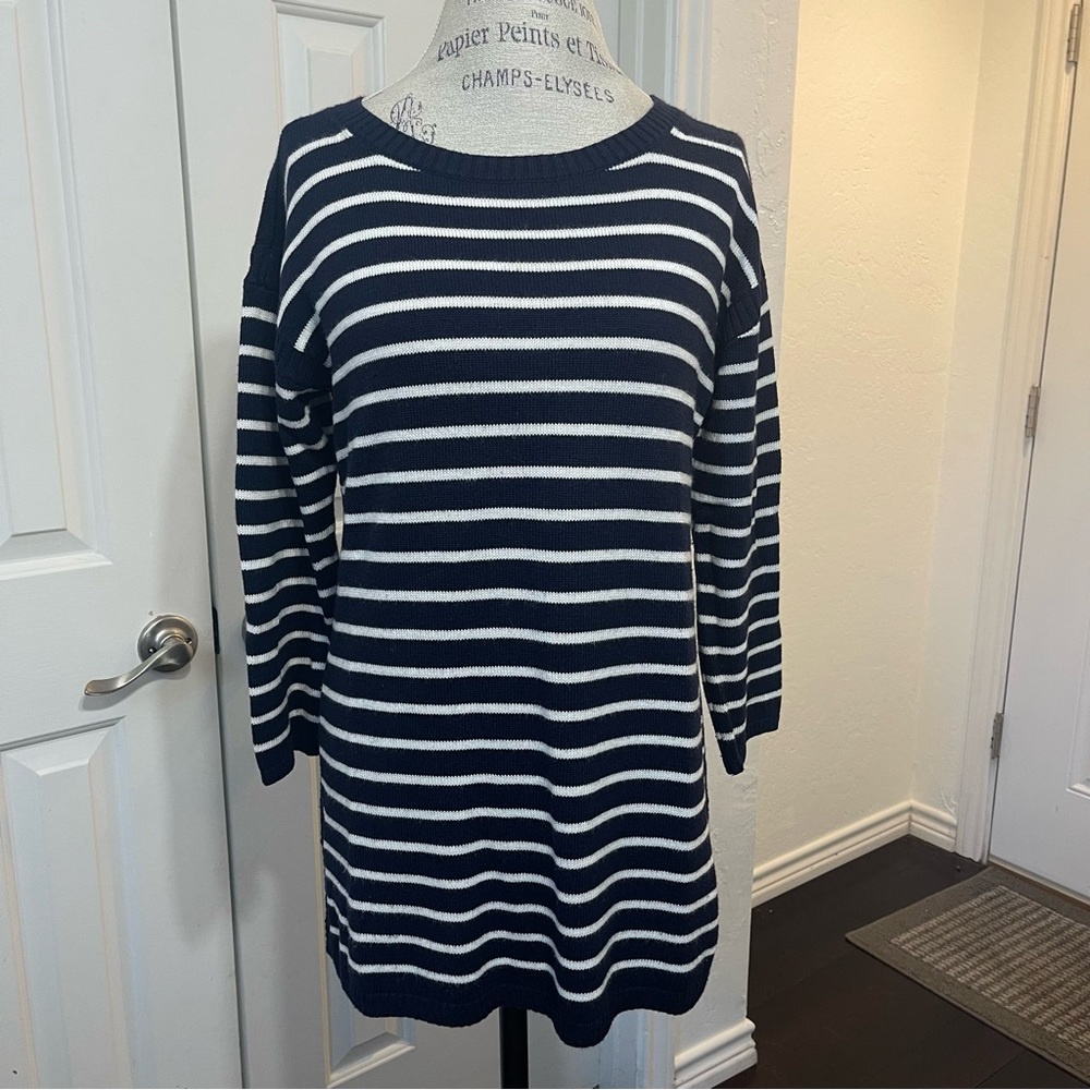 Chico’s Navy Striped 3/4 qtr. Sleeve Sweater